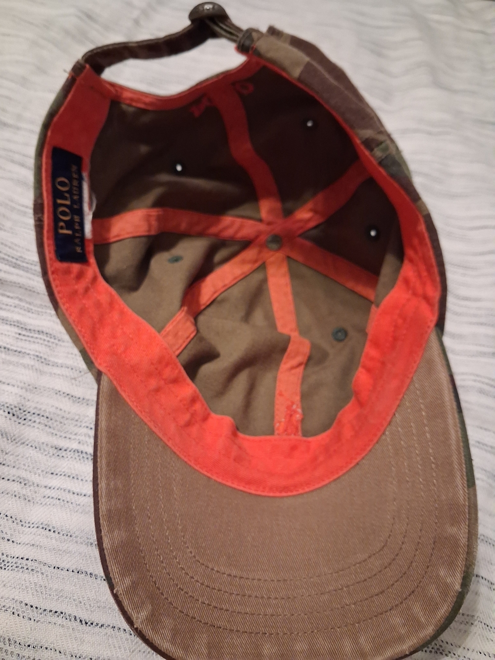 Polo by Ralph Lauren  Baseball Cap Camo Green/Brown with Orange Logo - Picture 8 of 9